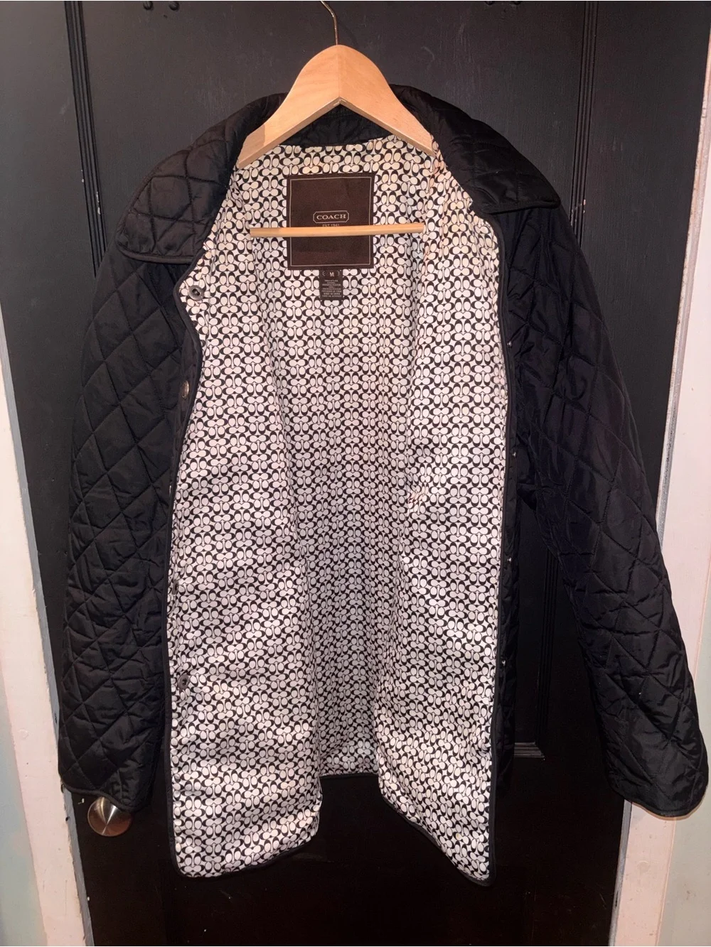 Coach Black Quilted Signature Lined Snap Jacket Coat Size M